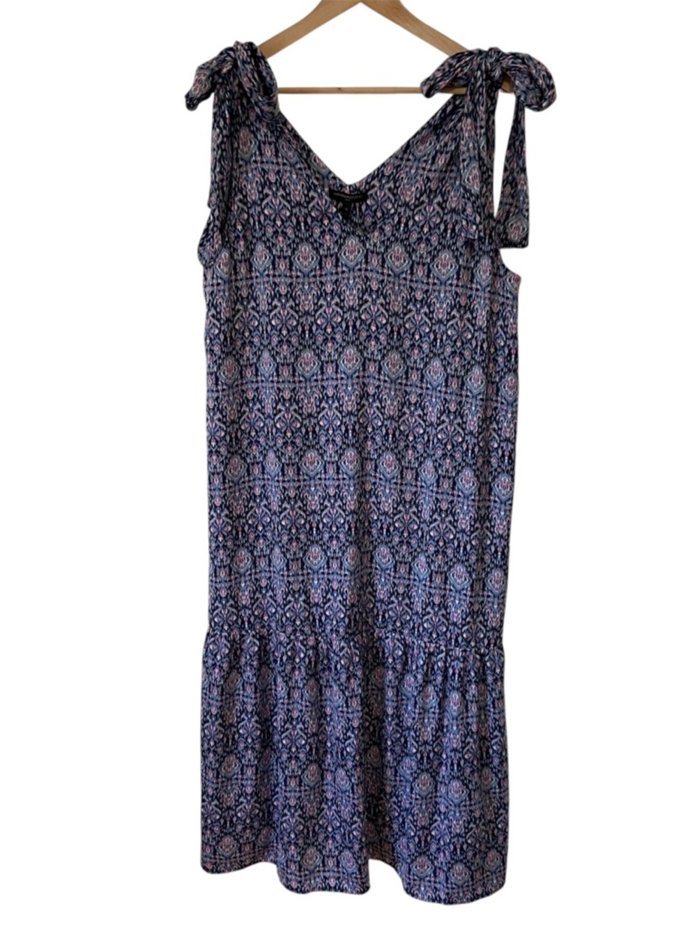 Banana Republic NWT Blue Pink Floral Boho Print Bow Tie Sleeveless Midi Dress XL